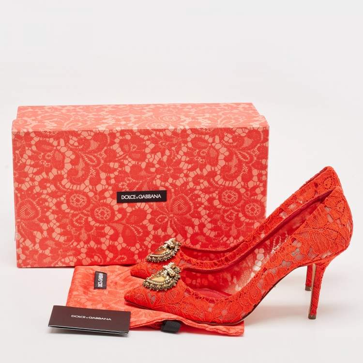 Pre Owned Dolce & Gabbana Red Lace Devotion Pumps Size 40.5