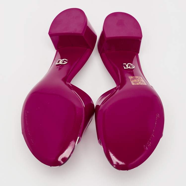 Pre Owned Dolce & Gabbana Pink Patent Leather DG Millennials Slide Sandals Size 37.5