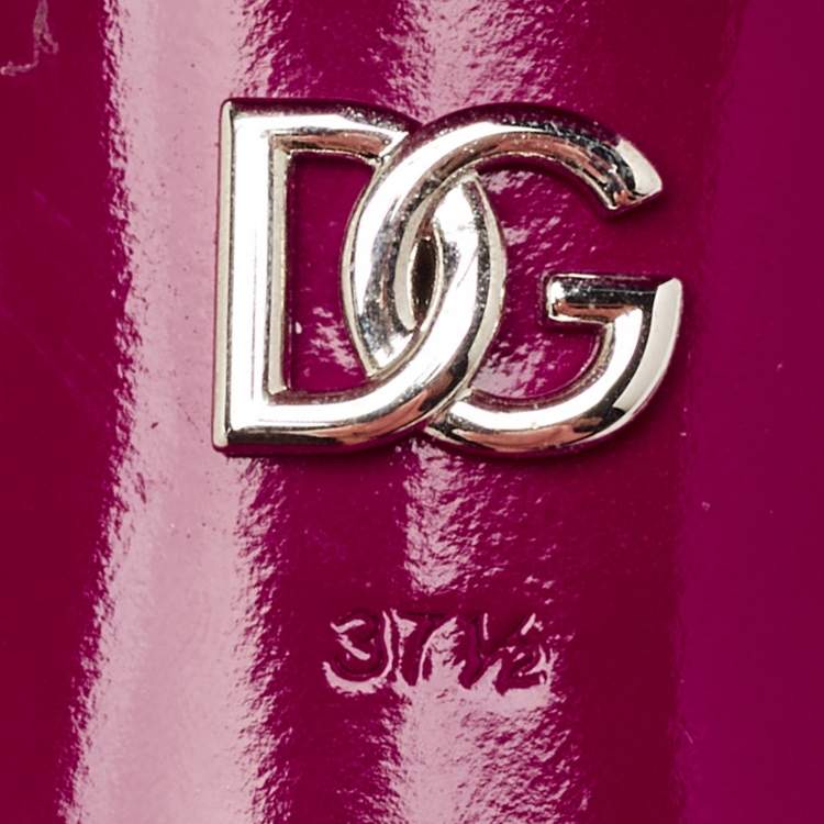 Pre Owned Dolce & Gabbana Pink Patent Leather DG Millennials Slide Sandals Size 37.5