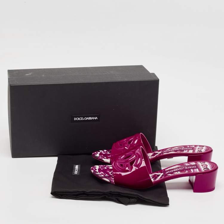 Pre Owned Dolce & Gabbana Pink Patent Leather DG Millennials Slide Sandals Size 37.5