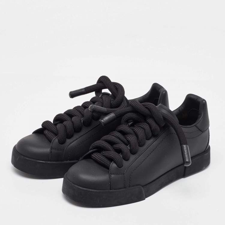 Pre Owned Dolce & Gabbana Black Leather Low Top Sneakers Size 39