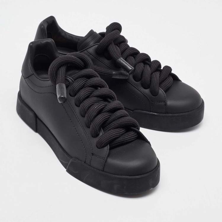 Pre Owned Dolce & Gabbana Black Leather Low Top Sneakers Size 39