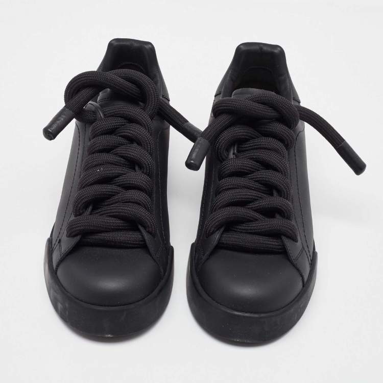 Pre Owned Dolce & Gabbana Black Leather Low Top Sneakers Size 39