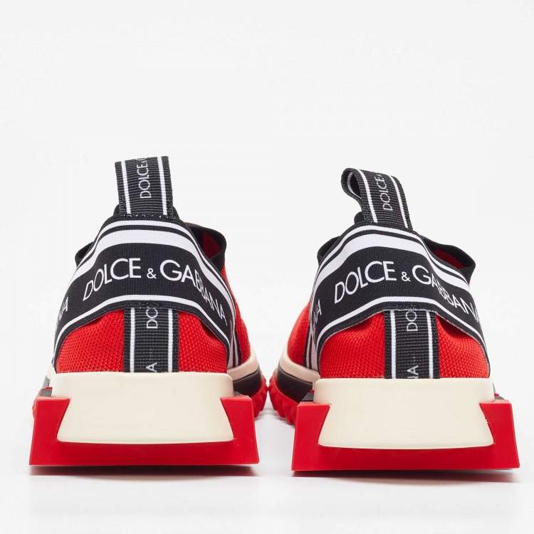 Pre Owned Dolce & Gabbana Red Knit Fabric Sorrento Slip On Sneakers Size 36