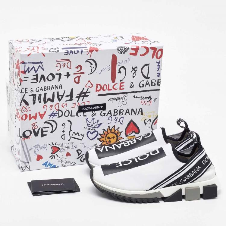 Pre Owned Dolce & Gabbana White/Black Knit Fabric Sorrento Slip On Sneakers Size 38