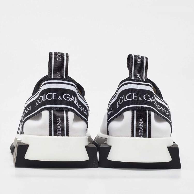 Pre Owned Dolce & Gabbana White/Black Knit Fabric Sorrento Slip On Sneakers Size 38