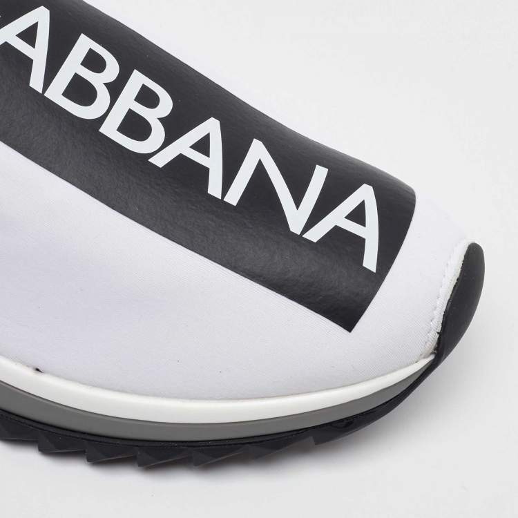Pre Owned Dolce & Gabbana White/Black Knit Fabric Sorrento Slip On Sneakers Size 38
