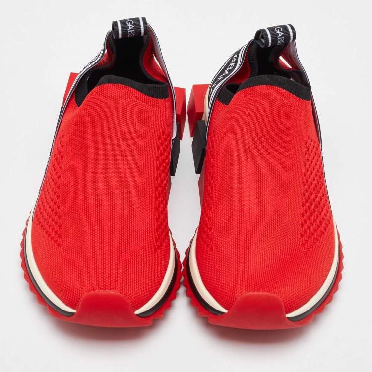 Pre Owned Dolce & Gabbana Red Knit Fabric Sorrento Slip On Sneakers Size 36.5