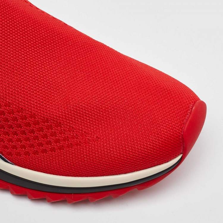 Pre Owned Dolce & Gabbana Red Knit Fabric Sorrento Slip On Sneakers Size 36.5