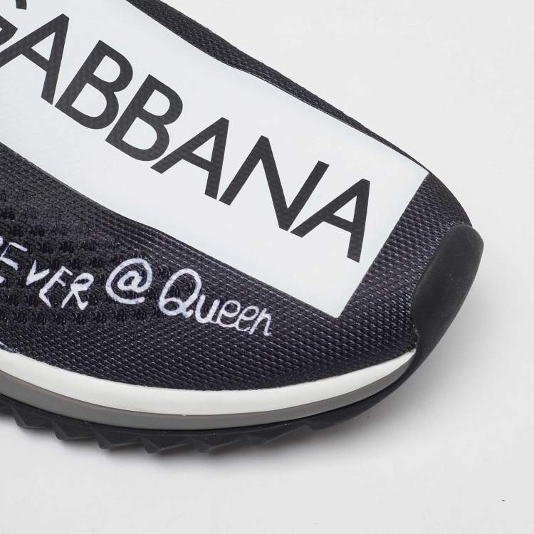 Pre Owned Dolce & Gabbana White/Black Knit Fabric Sorrento Slip On Sneakers Size 36.5