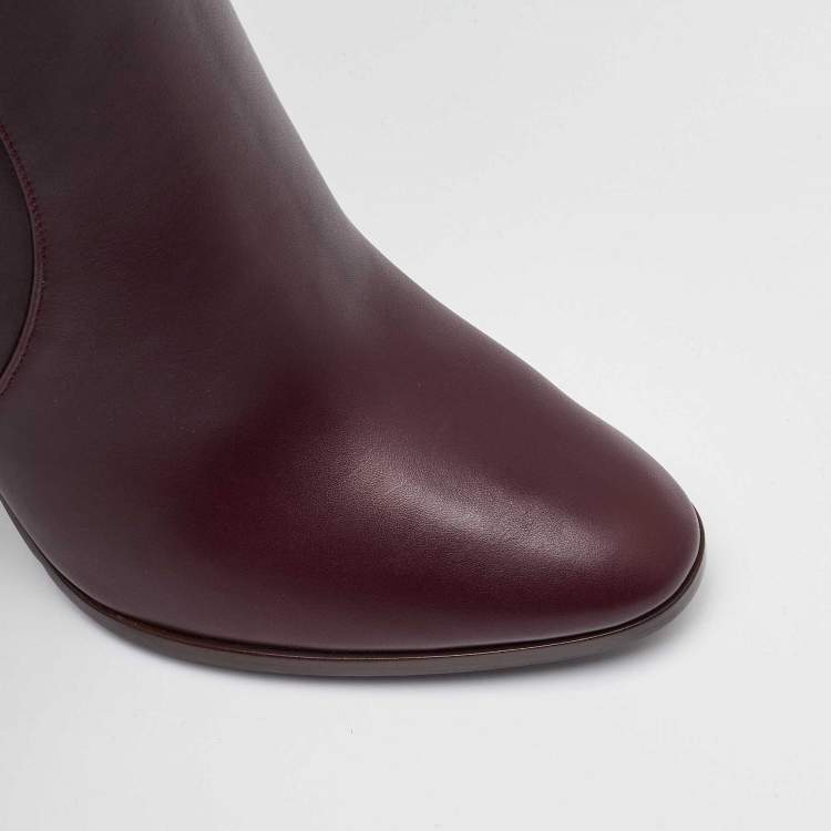 Pre Owned Dolce & Gabbana Burgundy Leather Buckle Detail Thigh High Boots Size 36.5
