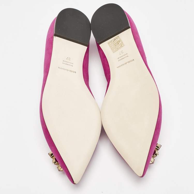 Pre Owned Dolce & Gabbana Pink Suede Crystal Embellished Bellucci Ballet Flats Size 37