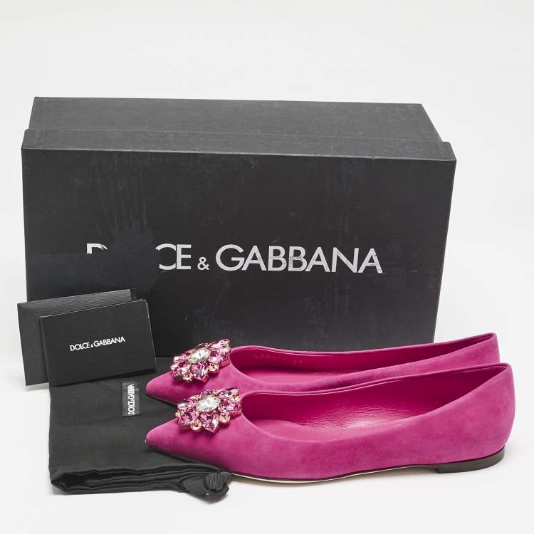 Pre Owned Dolce & Gabbana Pink Suede Crystal Embellished Bellucci Ballet Flats Size 37