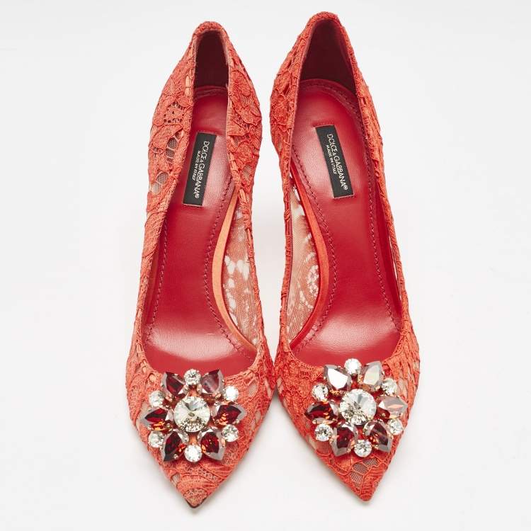 Pre Owned Dolce & Gabbana Red Lace Bellucci Pumps Size 39