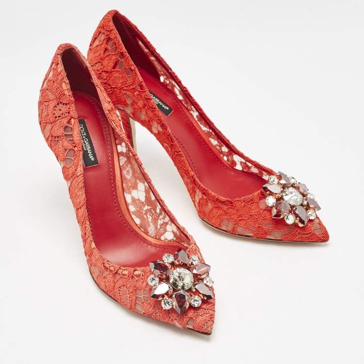 Pre Owned Dolce & Gabbana Red Lace Bellucci Pumps Size 39