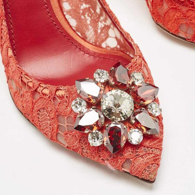 Pre Owned Dolce & Gabbana Red Lace Bellucci Pumps Size 39