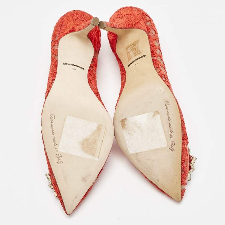 Pre Owned Dolce & Gabbana Red Lace Bellucci Pumps Size 39
