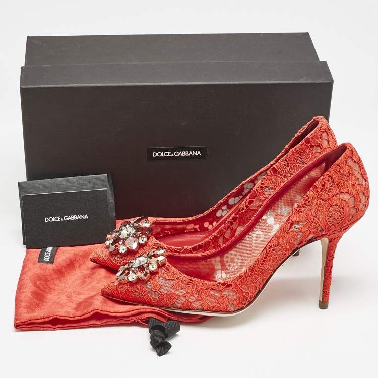 Pre Owned Dolce & Gabbana Red Lace Bellucci Pumps Size 39