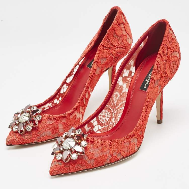 Pre Owned Dolce & Gabbana Red Lace Bellucci Pumps Size 39