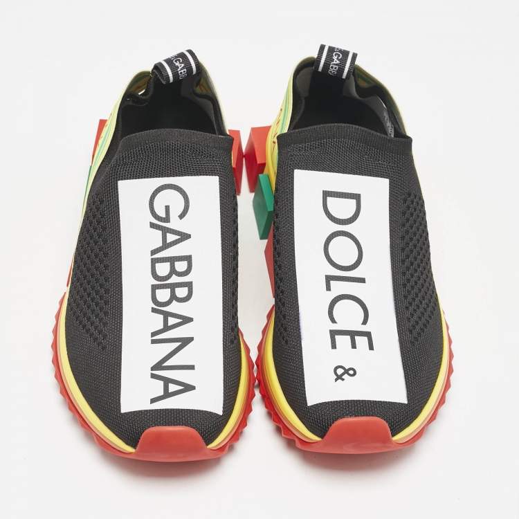 Pre Owned Dolce & Gabbana Black Knit Fabric Sorrento Slip On Sneakers Size 39