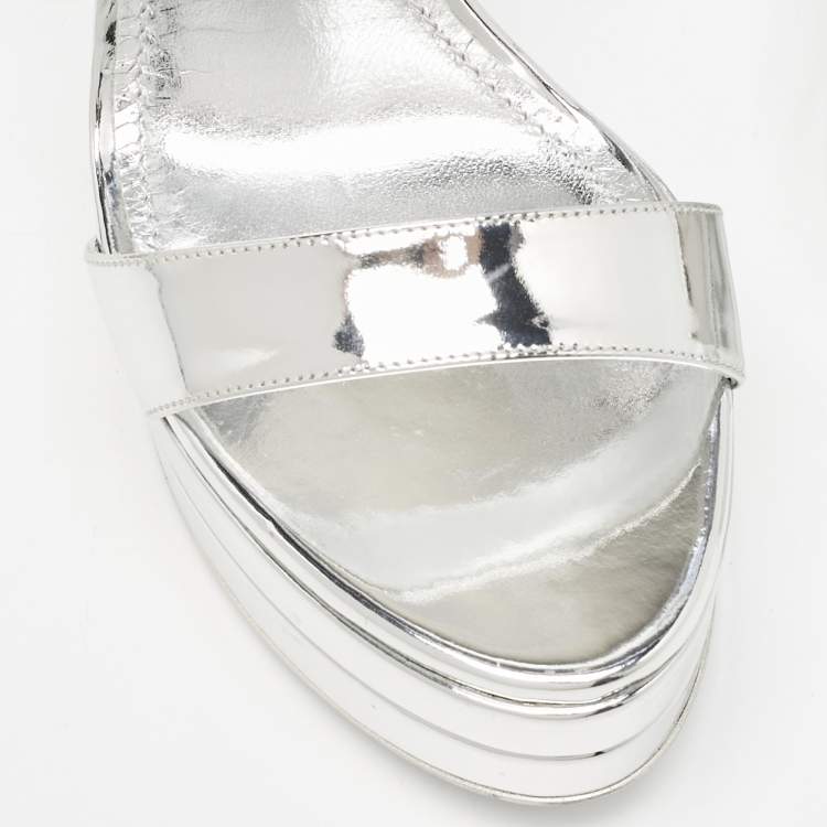 Pre Owned Dolce & Gabbana Silver Leather Double Platform Sandals Size 41