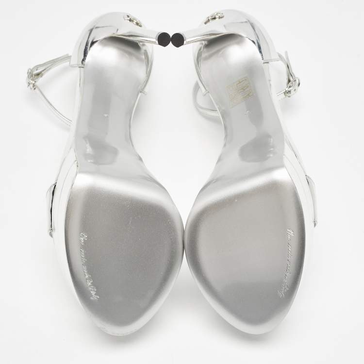 Pre Owned Dolce & Gabbana Silver Leather Double Platform Sandals Size 41