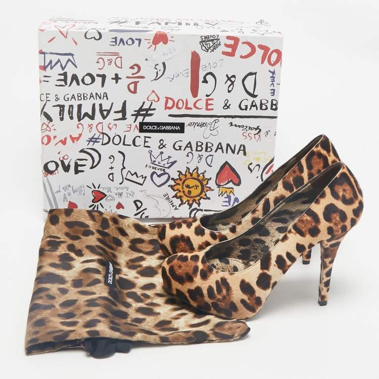 Pre Owned Dolce & Gabbana Brown Leopard Print Calf Hair Platform Pumps Size 37