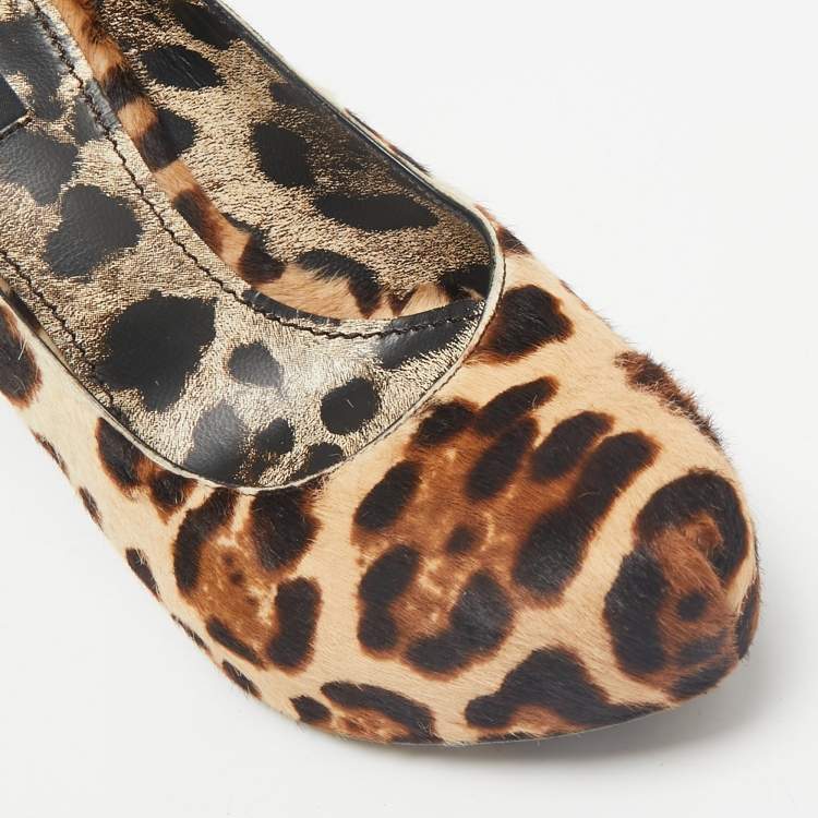 Pre Owned Dolce & Gabbana Brown Leopard Print Calf Hair Platform Pumps Size 37