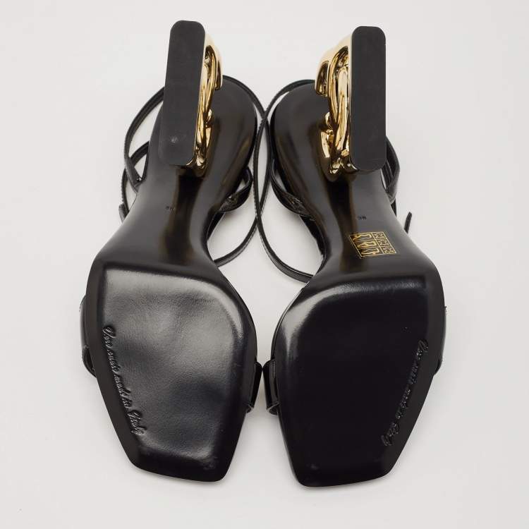 Pre Owned Dolce & Gabbana Black Patent Leather DG Pop Keira Sandals Size 38