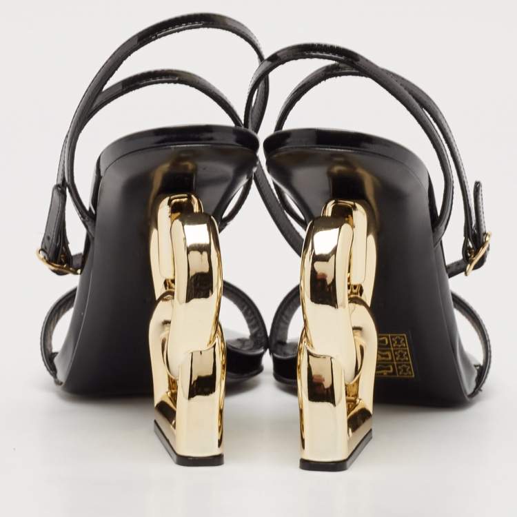 Pre Owned Dolce & Gabbana Black Patent Leather DG Pop Keira Sandals Size 38