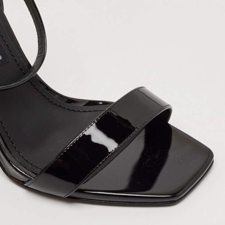 Pre Owned Dolce & Gabbana Black Patent Leather DG Pop Keira Sandals Size 38