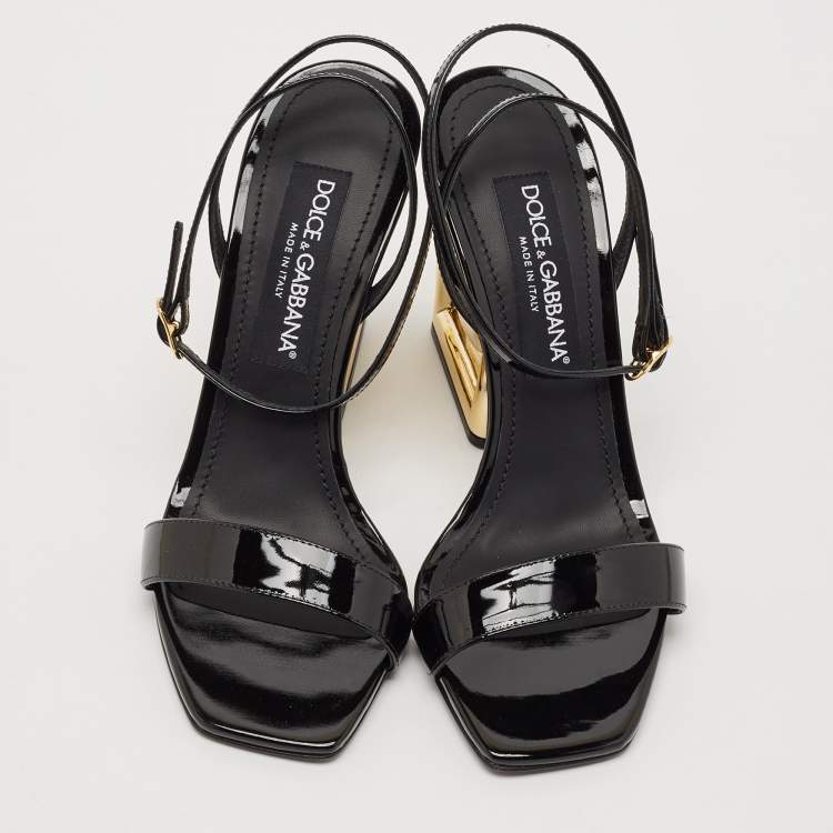 Pre Owned Dolce & Gabbana Black Patent Leather DG Pop Keira Sandals Size 38