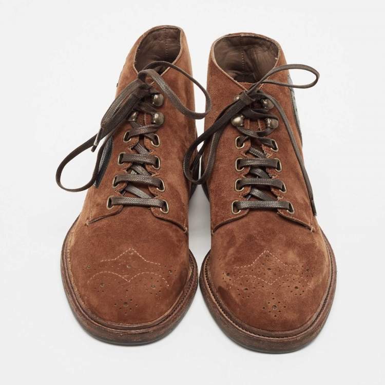 Pre Owned Dolce & Gabbana Brown Suede Embroidered Patch Ankle Boots Size 39 