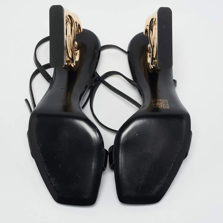 Pre Owned Dolce & Gabbana Black Patent Leather DG Logo Ankle Strap Sandals Size 40