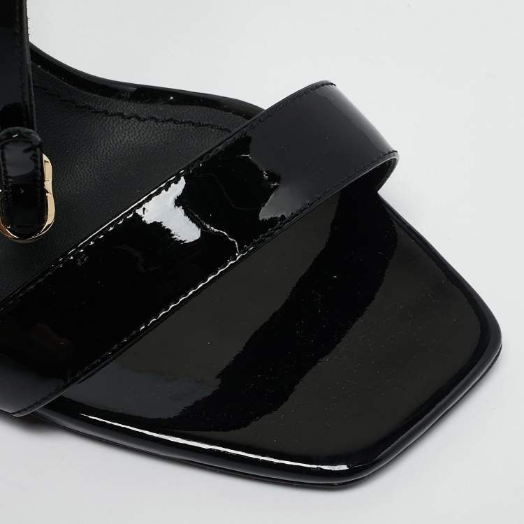 Pre Owned Dolce & Gabbana Black Patent Leather DG Logo Ankle Strap Sandals Size 40