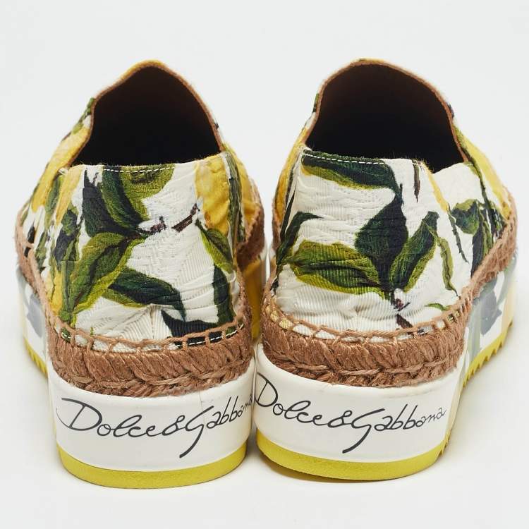 Pre Owned Dolce & Gabbana Yellow Lemon Print Fabric Platform Espadrille Flats Size 36