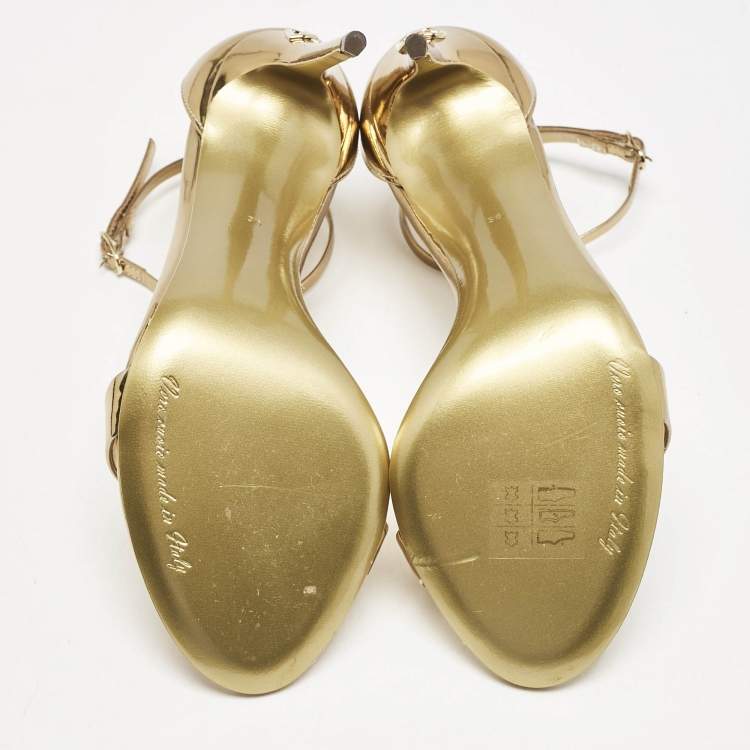 Pre Owned Dolce & Gabbana Gold Patent Leather Keira Ankle Strap Sandals Size 36