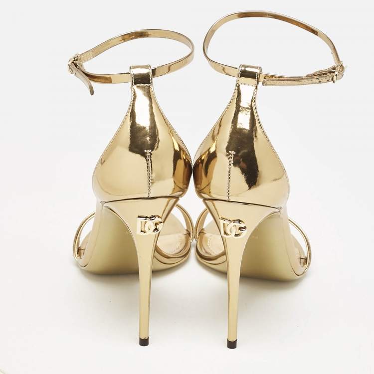 Pre Owned Dolce & Gabbana Gold Patent Leather Keira Ankle Strap Sandals Size 36