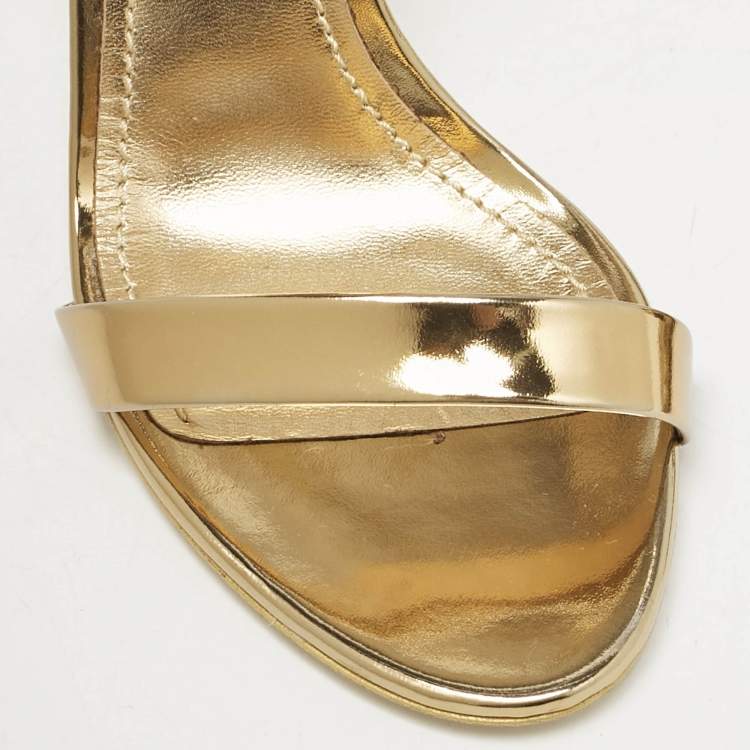 Pre Owned Dolce & Gabbana Gold Patent Leather Keira Ankle Strap Sandals Size 36