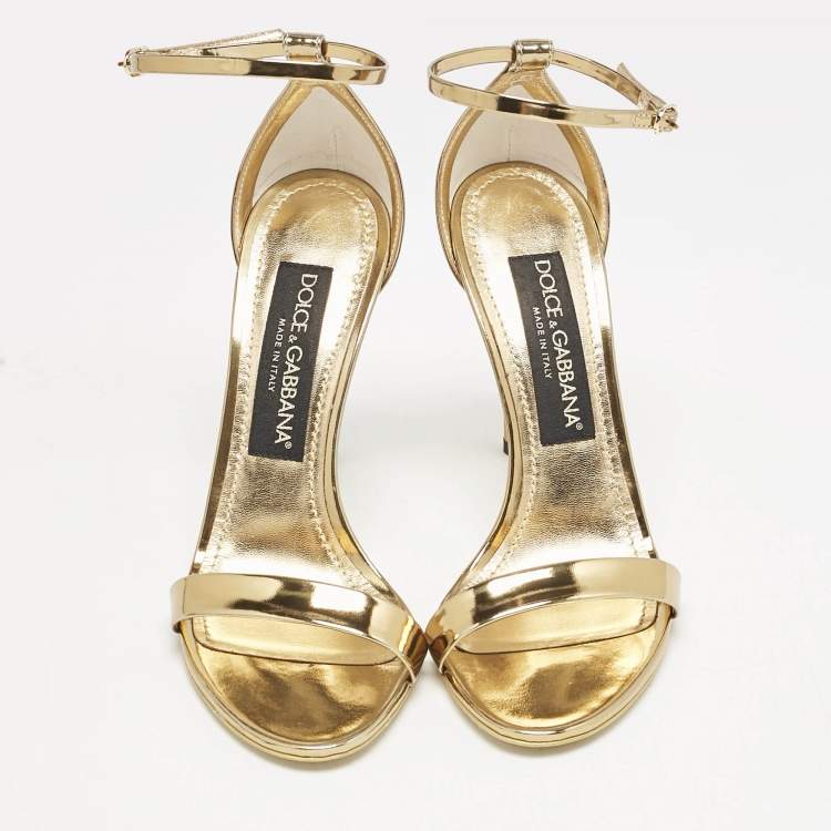 Pre Owned Dolce & Gabbana Gold Patent Leather Keira Ankle Strap Sandals Size 36