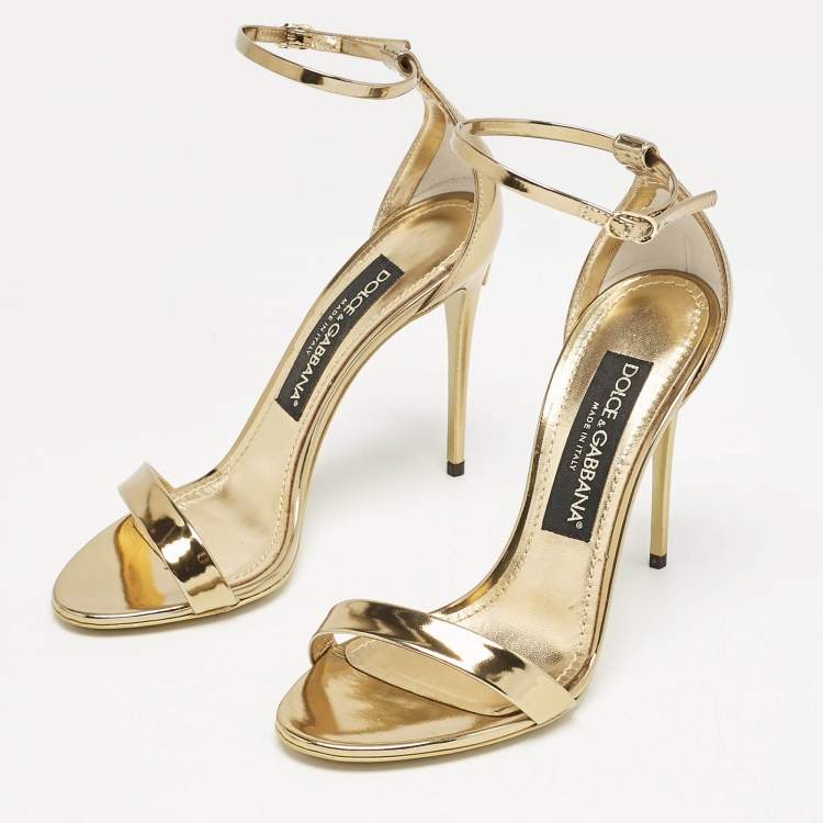 Pre Owned Dolce & Gabbana Gold Patent Leather Keira Ankle Strap Sandals Size 36