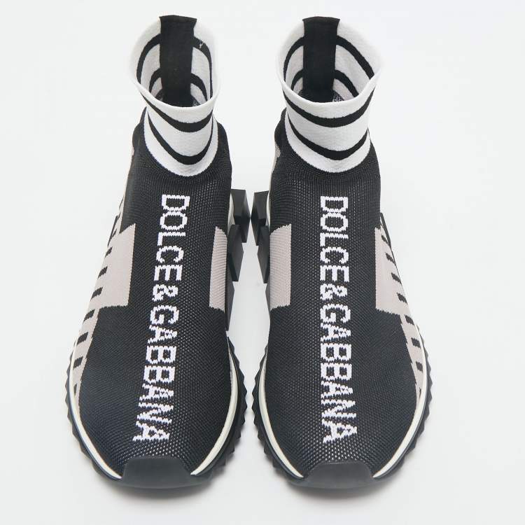 Pre Owned Dolce & Gabbana Black Knit Fabric Sorrento High Top Sneakers Size 37.5