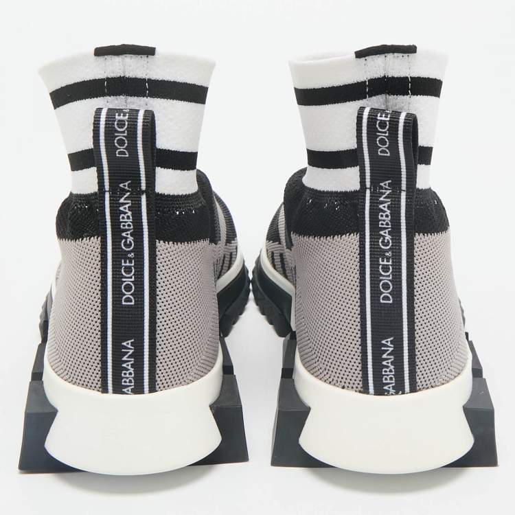 Pre Owned Dolce & Gabbana Black Knit Fabric Sorrento High Top Sneakers Size 37.5