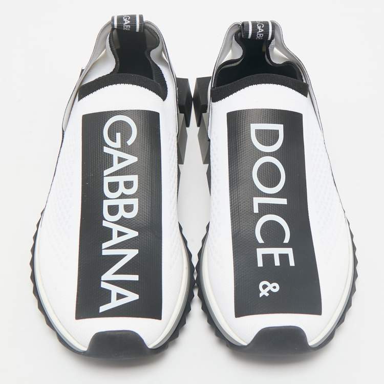 Pre Owned Dolce & Gabbana Black/White Stretch Fabric Sorrento Slip-On Sneakers Size 39