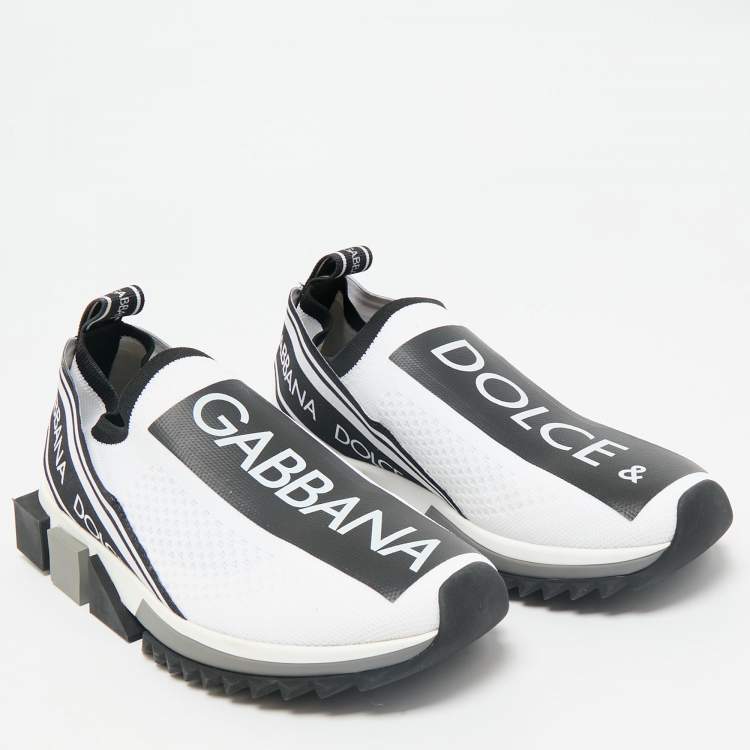 Pre Owned Dolce & Gabbana Black/White Stretch Fabric Sorrento Slip-On Sneakers Size 39