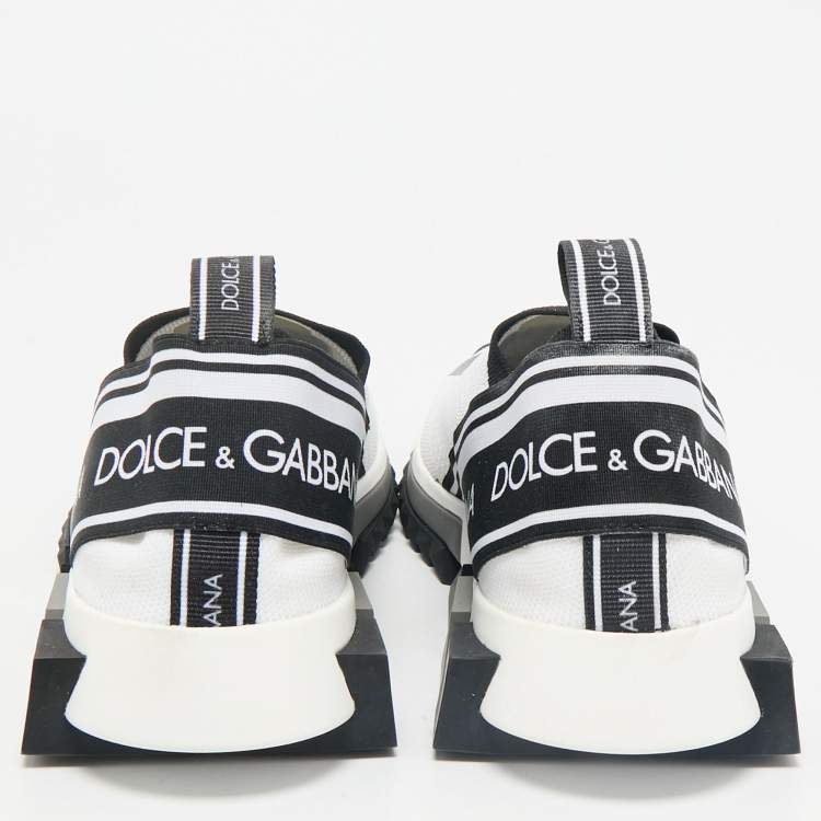 Pre Owned Dolce & Gabbana Black/White Stretch Fabric Sorrento Slip-On Sneakers Size 39