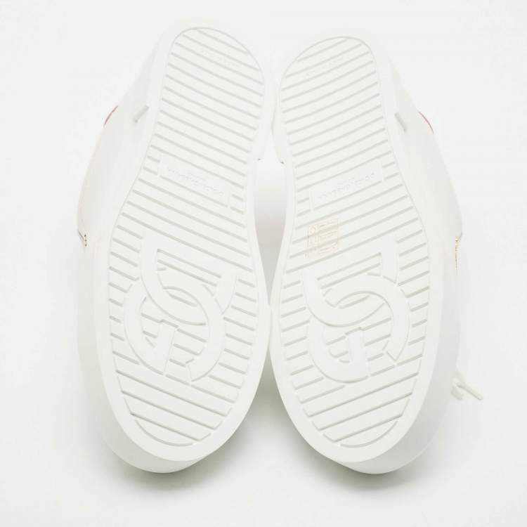 Pre Owned Dolce & Gabbana White/Pink Leather Portofino Low Top Sneakers Size 39