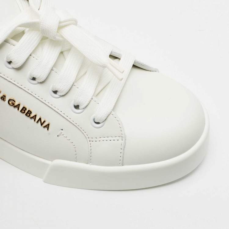 Pre Owned Dolce & Gabbana White/Pink Leather Portofino Low Top Sneakers Size 39