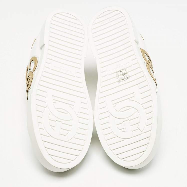 Pre Owned Dolce & Gabbana White/Gold Leather Portofino DG Logo Sneakers Size 39