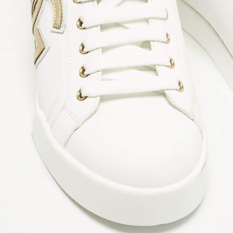Pre Owned Dolce & Gabbana White/Gold Leather Portofino DG Logo Sneakers Size 39